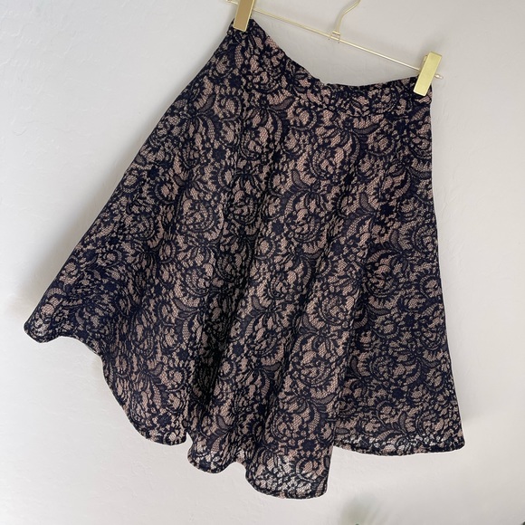 Anthropologie Dresses & Skirts - Vanessa Virginia Anthropologie Navy Blue Lace Flare Skirt Sz Small
